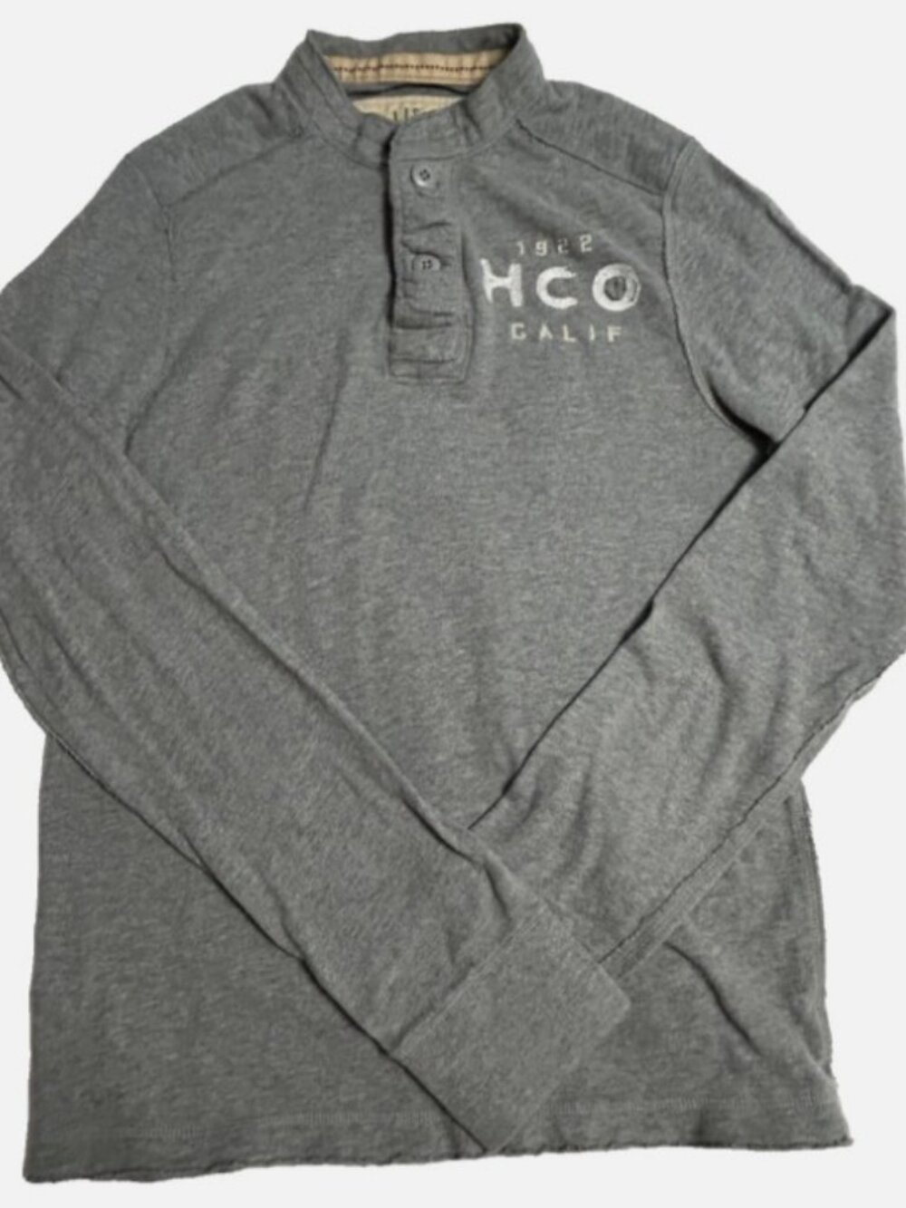 Hollister Mens Heather Gray Shirt Sweater HCO Logo Distressed S